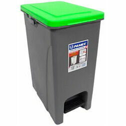 Atkritumu kaste 30l ar pedāli pelēka ar zaļu vāku (LV)