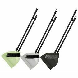 Long handle dustpan with rubber lip and brush